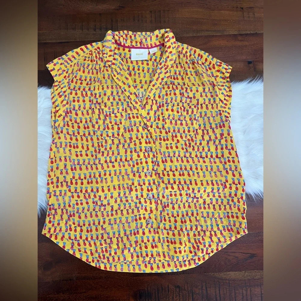 Maeve by Anthropologie Picnic Buttondown Top Yellow Print | Size Small - Picture 3 of 4
